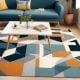 Handcrafted Geometric Blue Mustard Living Room Rug